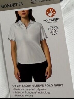 Mondetta Women's Polo Top Activewear Golf Tennis, 1/4 Zip, White, Size Large